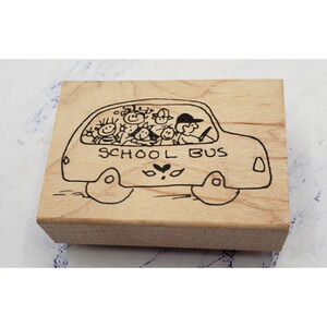 Judith Kids On A School Bus Wood Mounted Rubber Stamp G-63